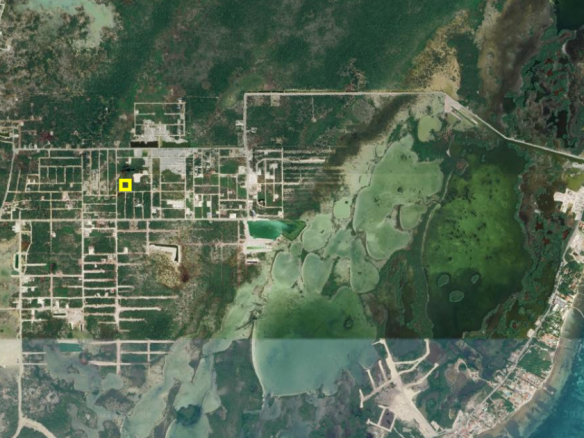 Aerial view of Grand Belizean Estates highlighting short distance to the Famous Secret Beach on Ambergris Caye.